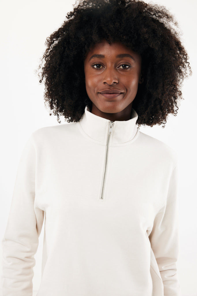 IQONIQ Elgon recycled cotton quarter zip sweater - Ivory White