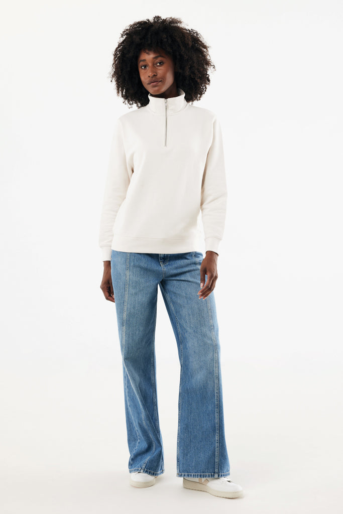 IQONIQ Elgon recycled cotton quarter zip sweater - Ivory White