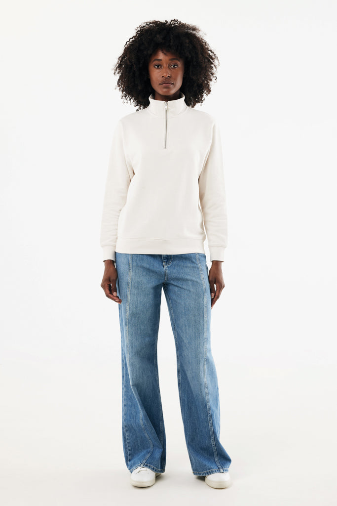 IQONIQ Elgon recycled cotton quarter zip sweater - Ivory White