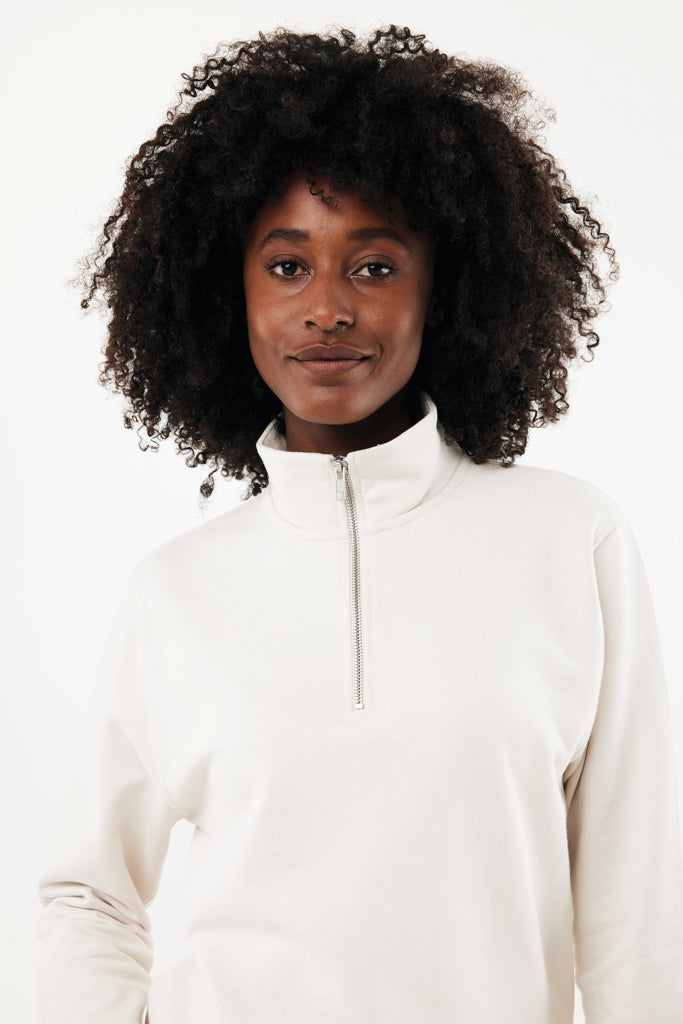 IQONIQ Elgon recycled cotton quarter zip sweater - Ivory White