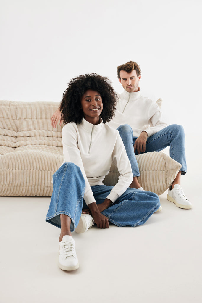 IQONIQ Elgon recycled cotton quarter zip sweater - Ivory White