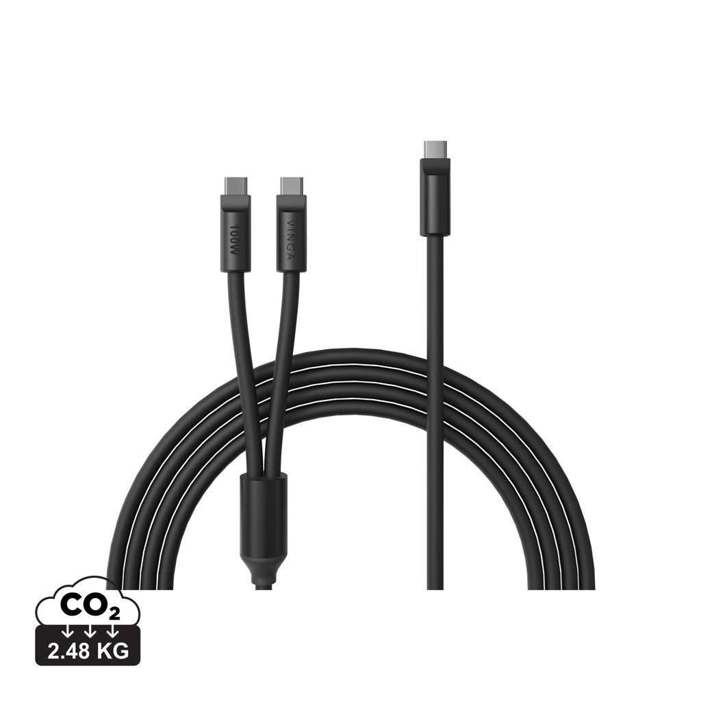 VINGA Baltimore silicone multi charging cable (C+2C) - Black