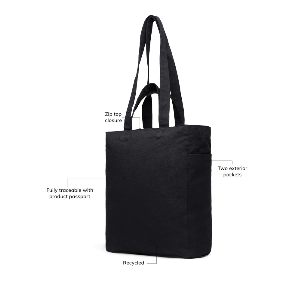 VINGA Hilo AWARE™ recycled canvas zip tote - Black