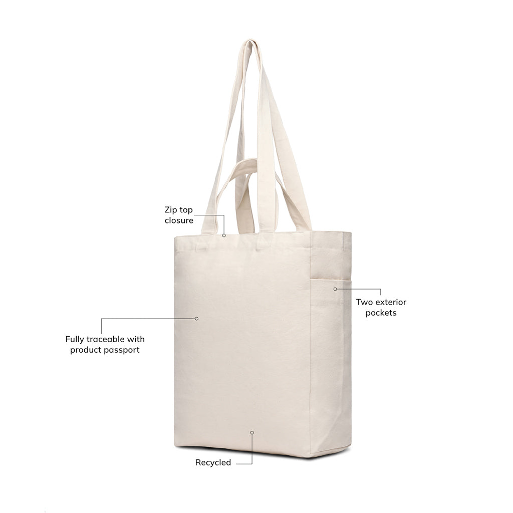 VINGA Hilo AWARE™ recycled canvas zip tote - Off White