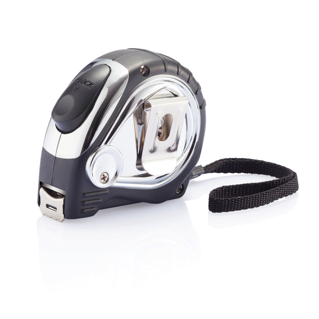 Chrome plated auto stop tape measure - Black