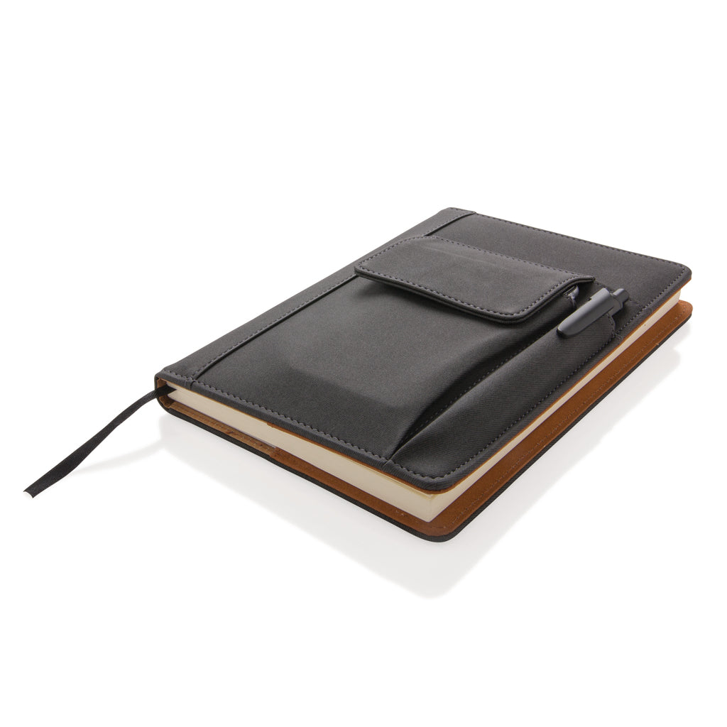 Notebook with phone pocket - Black
