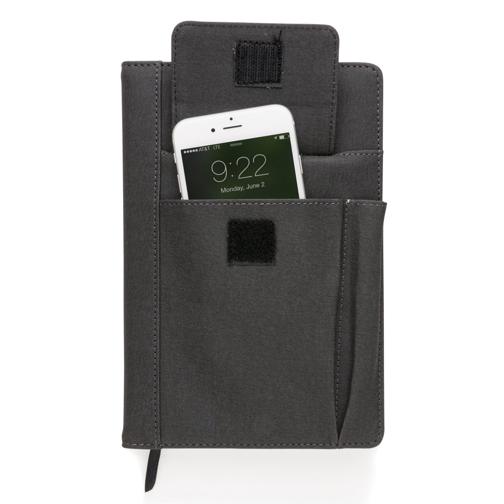 Notebook with phone pocket - Black