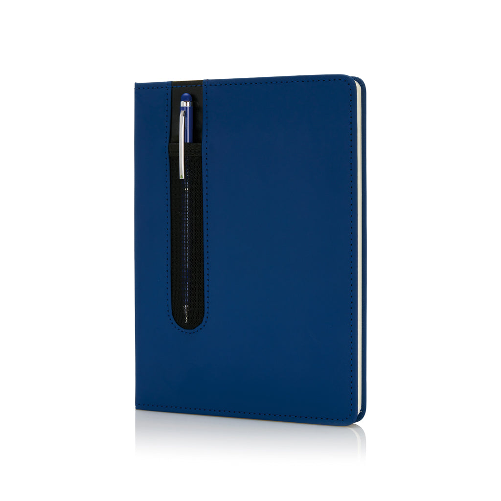 Standard hardcover PU A5 notebook with stylus pen - Navy