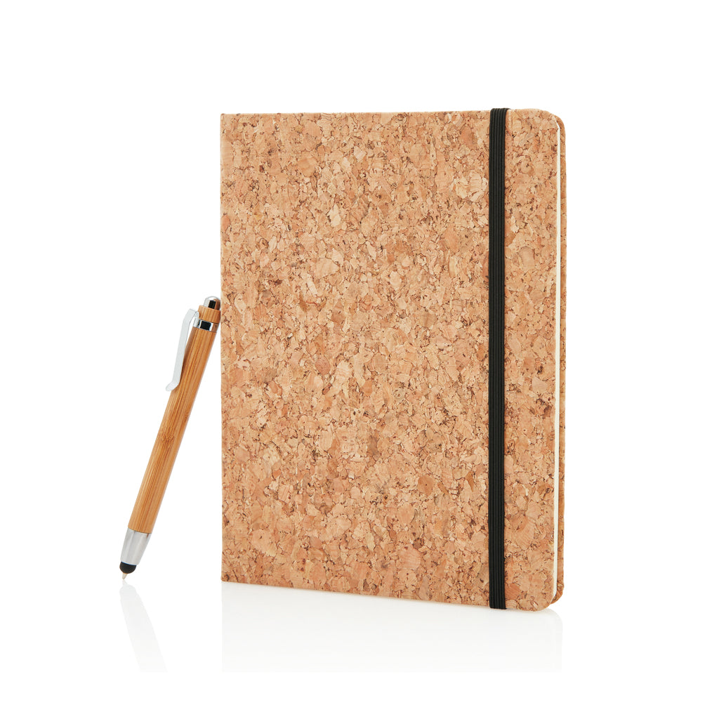 A5 notebook with bamboo pen including stylus - Brown
