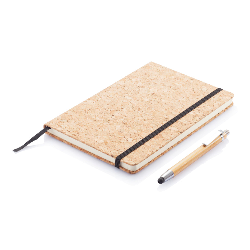 A5 notebook with bamboo pen including stylus - Brown
