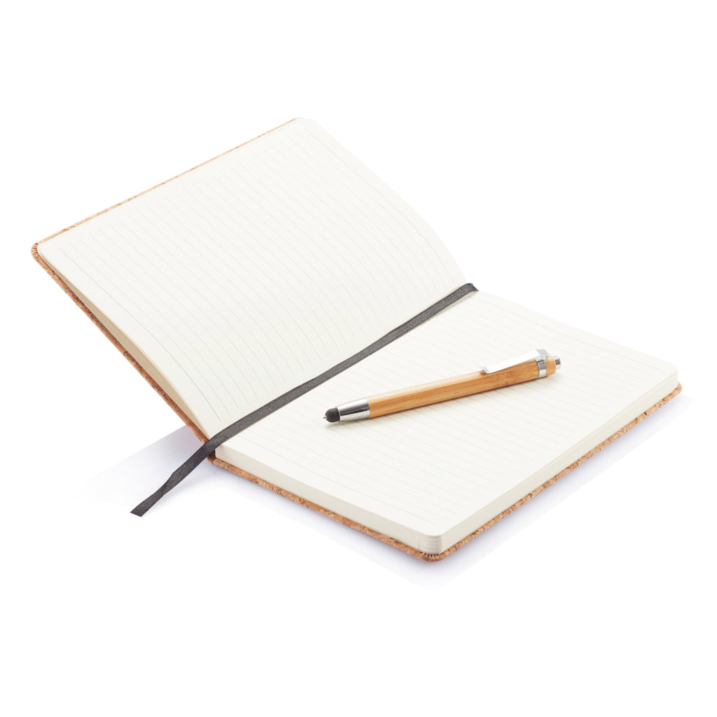A5 notebook with bamboo pen including stylus - Brown