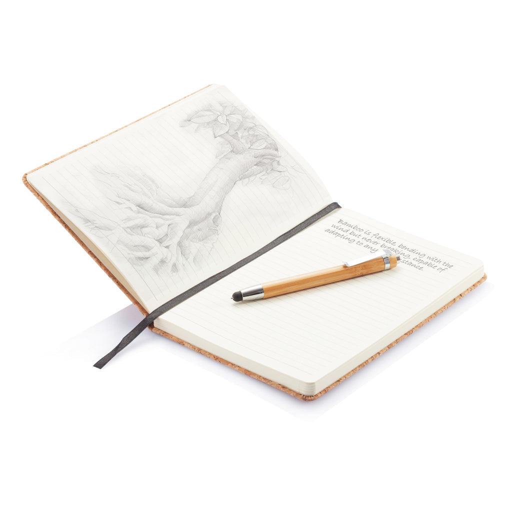A5 notebook with bamboo pen including stylus - Brown