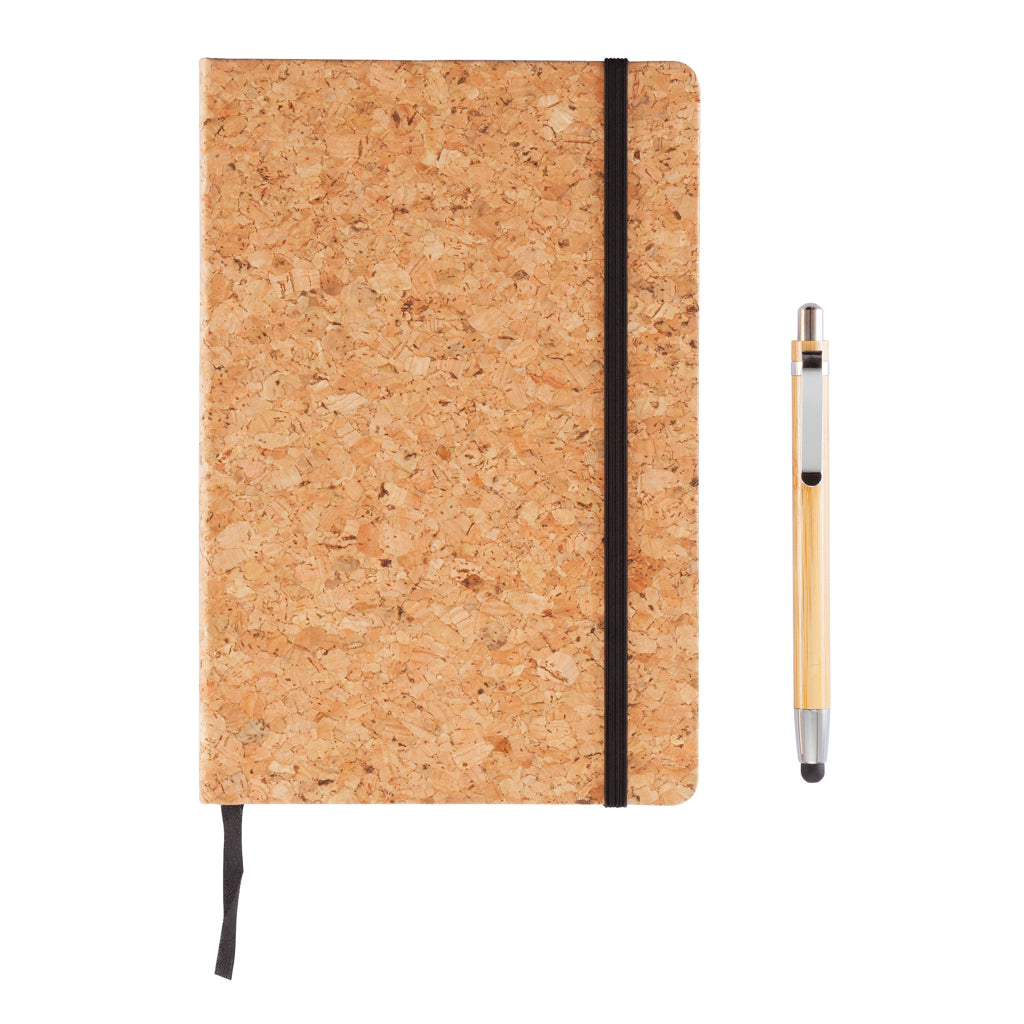 A5 notebook with bamboo pen including stylus - Brown