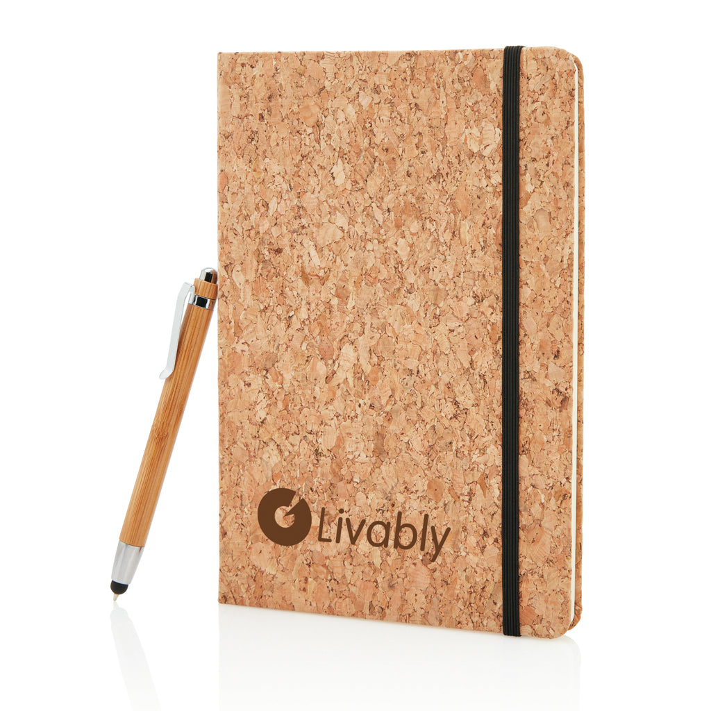 A5 notebook with bamboo pen including stylus - Brown