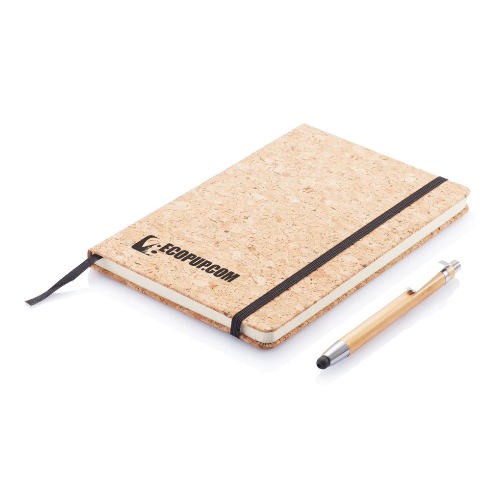 A5 notebook with bamboo pen including stylus - Brown