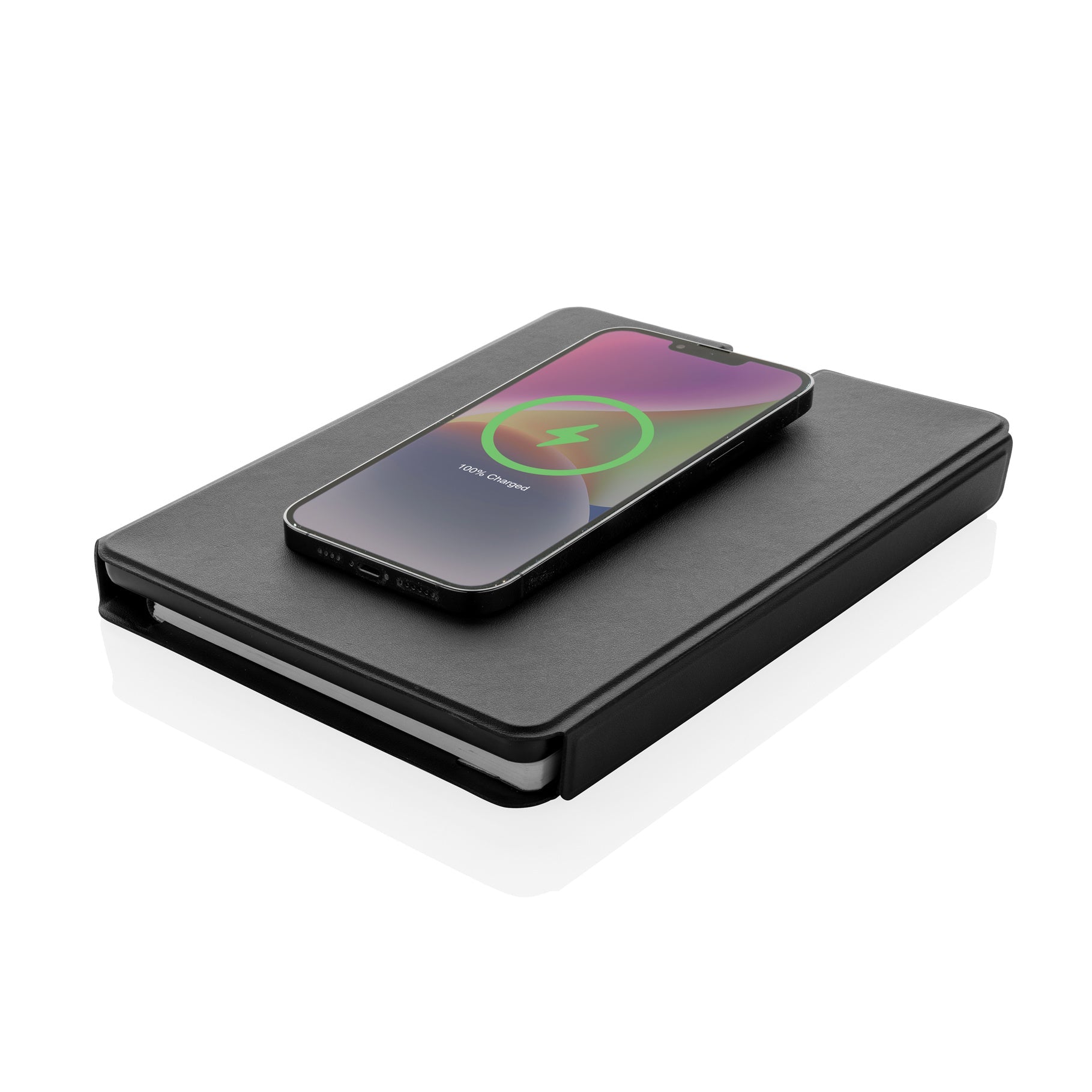 Swiss Peak RCS rePU notebook with 2-in-1 wireless charger - Indigo