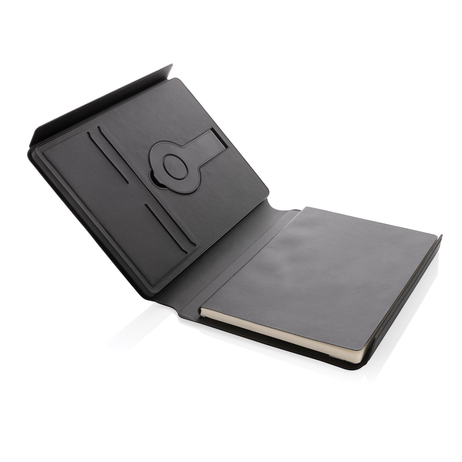 Swiss Peak RCS rePU notebook with 2-in-1 wireless charger - Indigo