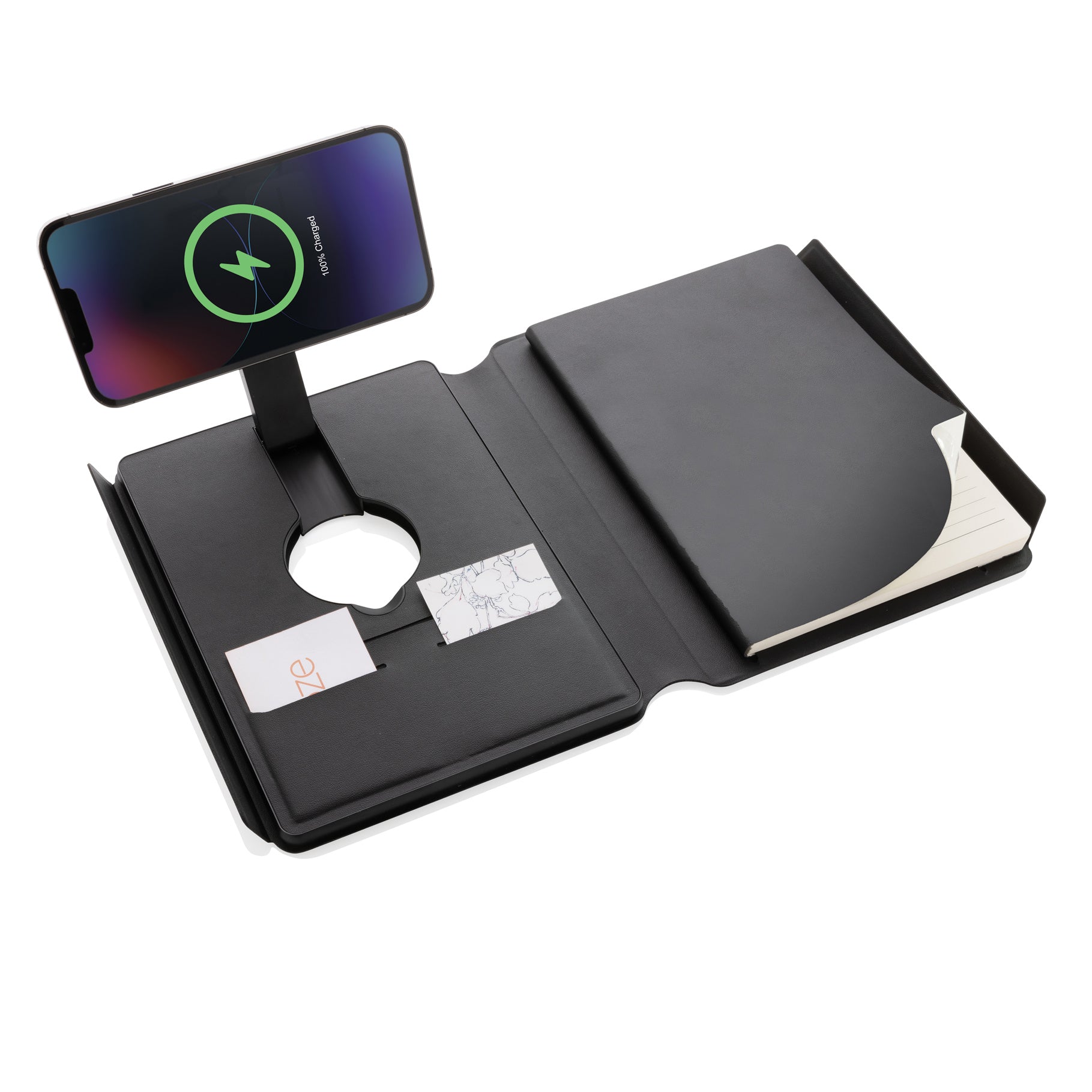 Swiss Peak RCS rePU notebook with 2-in-1 wireless charger - Indigo