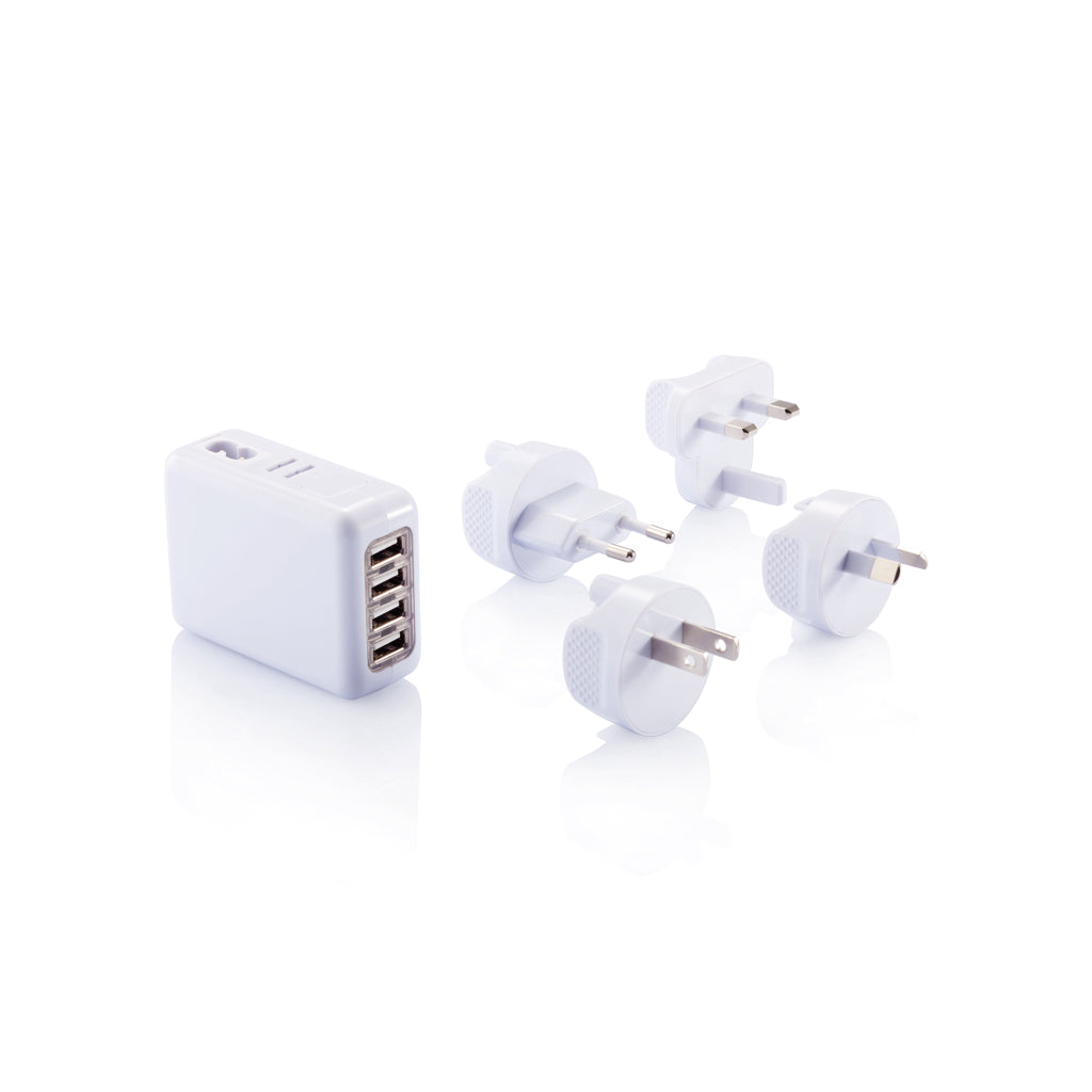 Travel plug with 4 USB ports - White