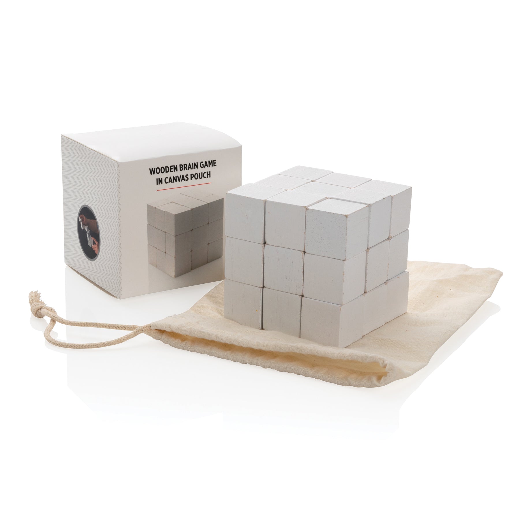 Wooden brain game in canvas pouch - Indigo